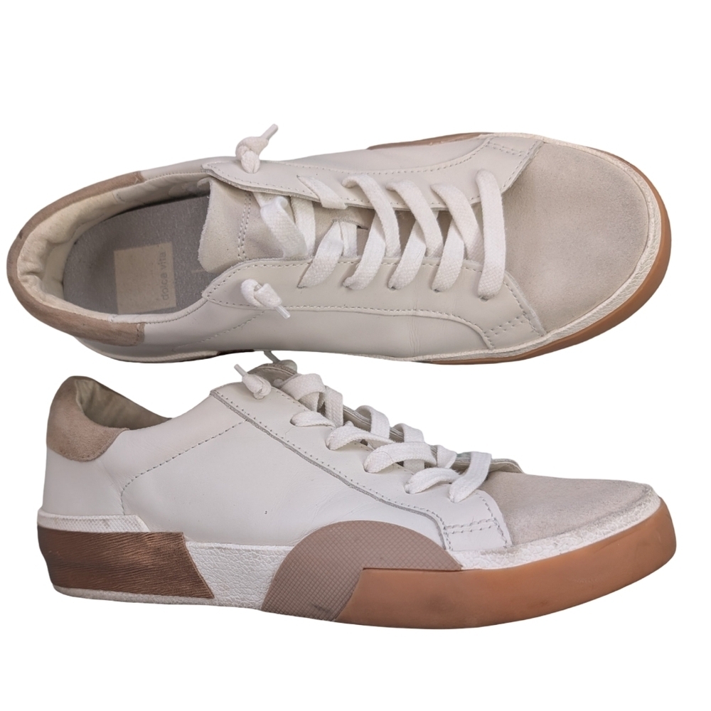 Dolce Vita Zina Platform Sneakers White Tan Colorblock Lace Up Size 7